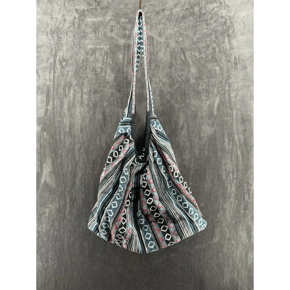 Boho Tribal Woven Hobo Shoulder Bag Blue Black Southwest Hippie Large‎ Tote